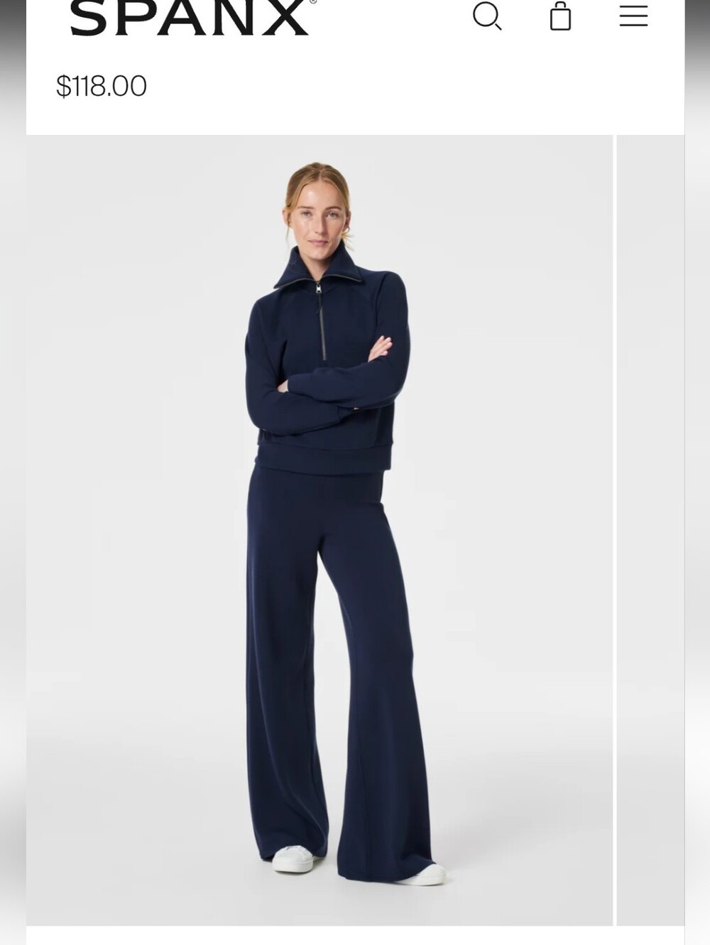 SPANX Air Essentials Timeless Navy Wide-Leg Athletic Athleisure Pants Size L